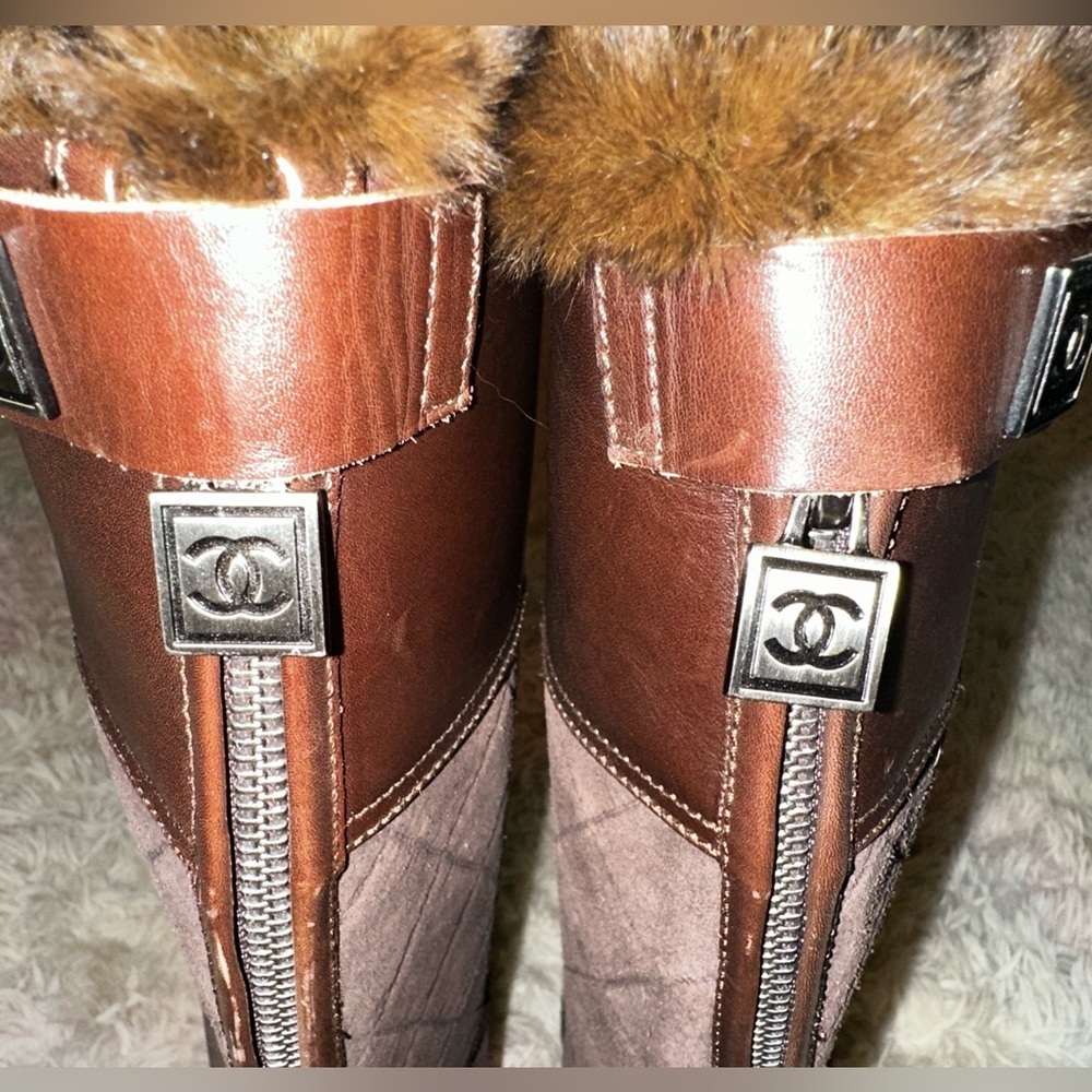 Chanel Suede & Leather Riding Boots in Espresso Brown Size 36.5 - Picture 10 of 15